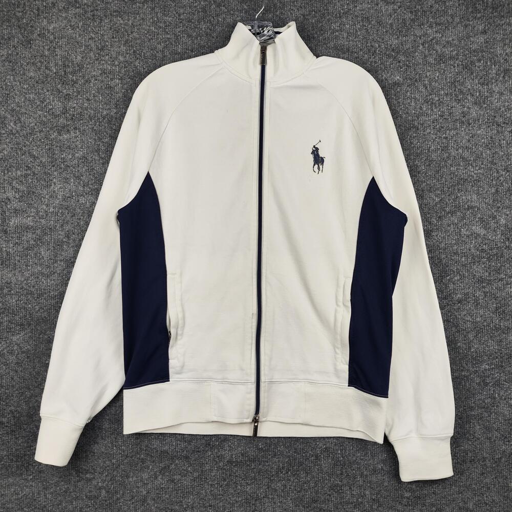 Polo Ralph Lauren Track Jacket Mens Small White Navy Colorblock Full Zip Pony